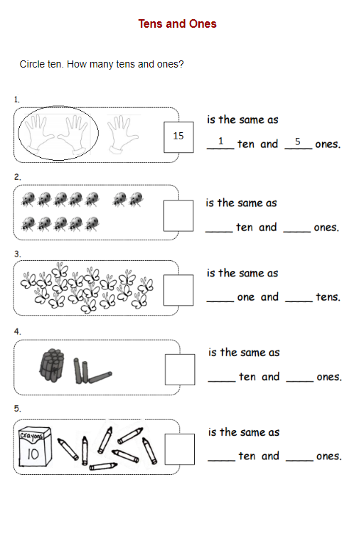Tens and Ones (examples, solutions, worksheets, activities, songs