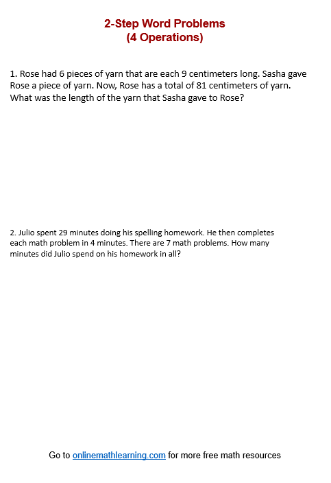 2-Step Problems using 4 Operations Worksheet