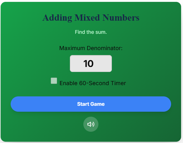 Add Mixed Numbers Game