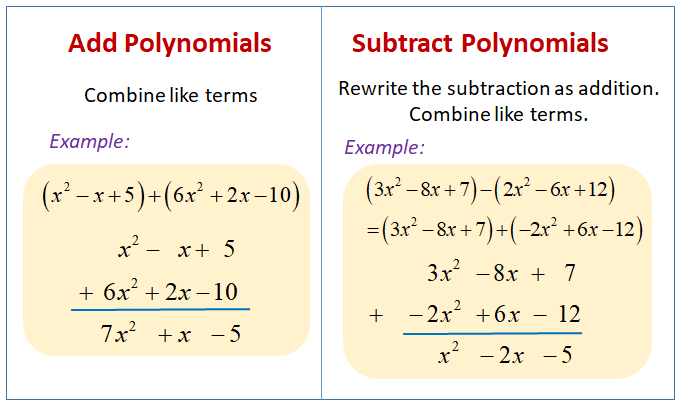 Adding And Subtracting Polynomials (video lessons, examples, solutions)