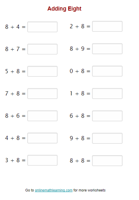 Add 8 to a number for First Grade