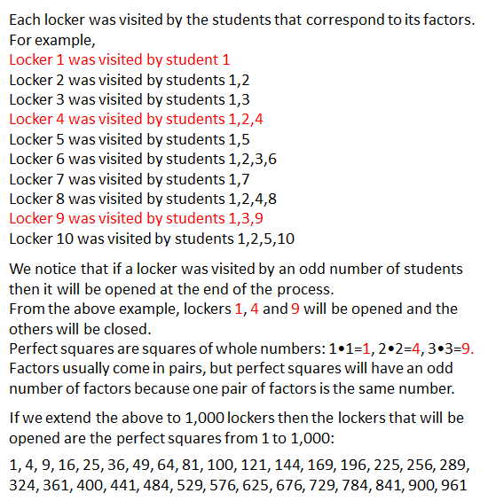 Answer to Locker Problem
