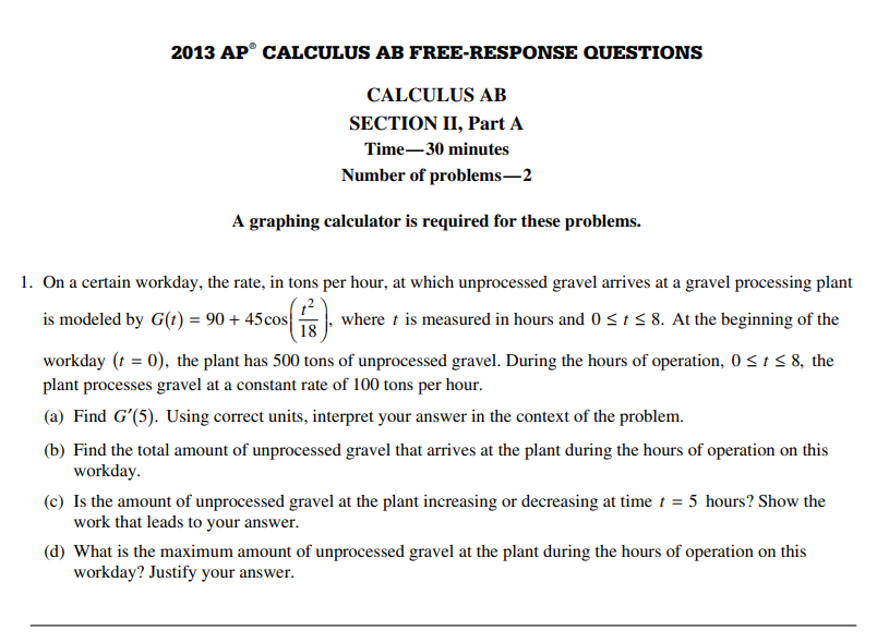 AP Calculus AB FRQ 2013