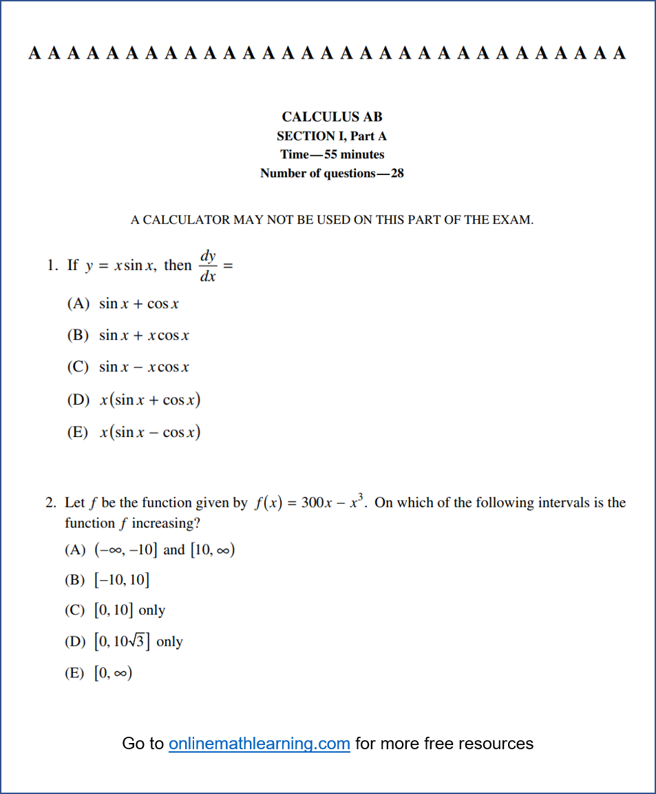 AP Calculus MCQ 2012