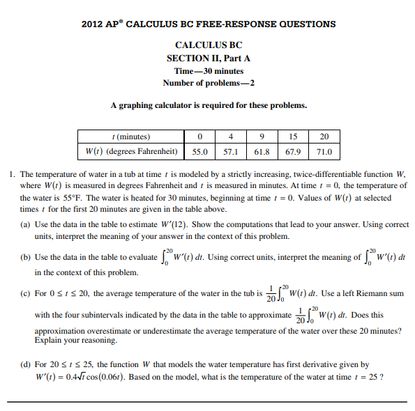 AP Calculus BC FRQ 2012 AP Calculus BC FRQ 2012