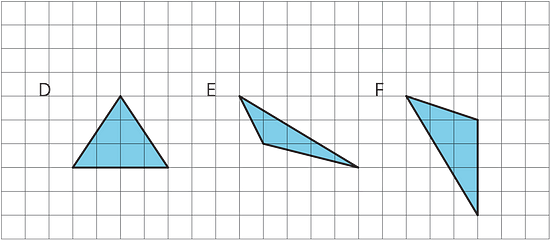 Three triangles labeled D, E, and F.