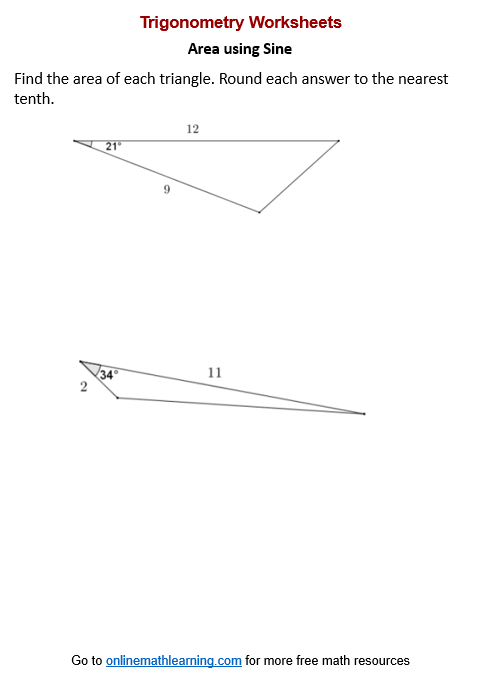 Area using Sine Worksheet