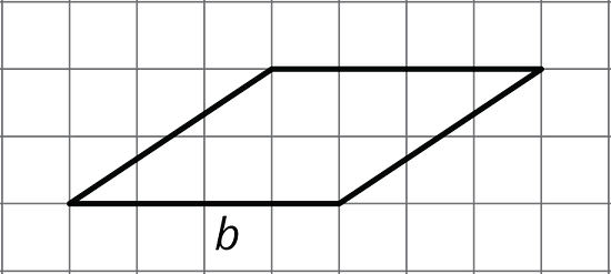A parallelogram on a grid with base 4 units and height 2 units.