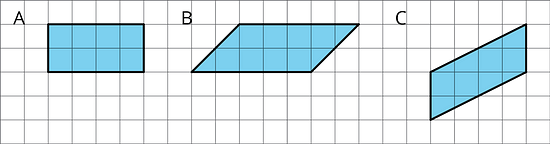 Three parallelograms on a grid.