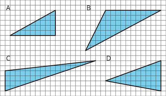 Four triangles labeled A--D on a grid.