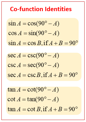 Co-Functions (examples, solutions, worksheets, videos, games, activities)