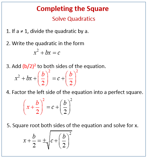 Solving Quadratic Equations By Completing The Square Examples Videos Worksheets Solutions Activities