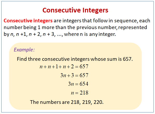 Consecutive Integer Problems (video lessons, examples and solutions)