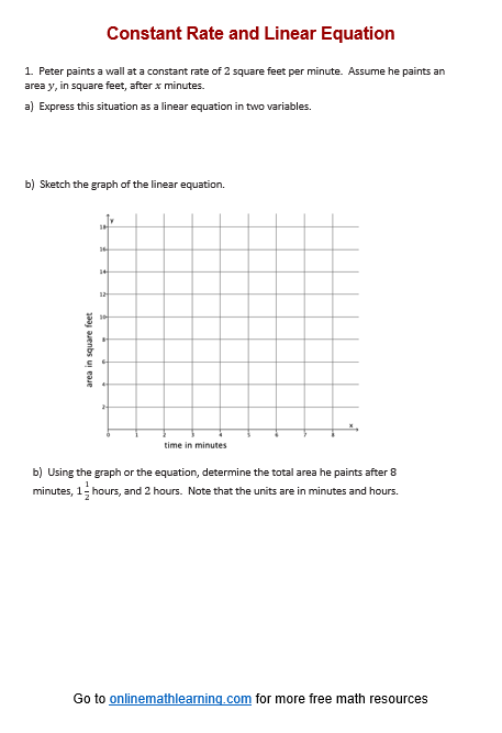 Constant Rate and Linear Equations Worksheet