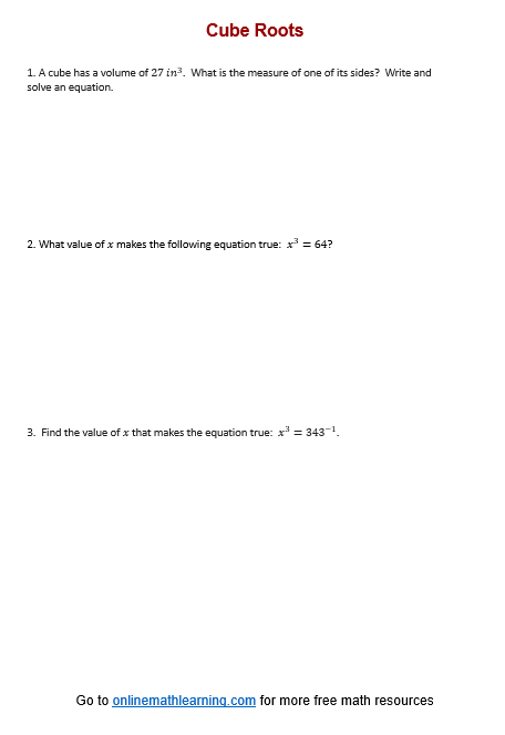 Cube Root Worksheet