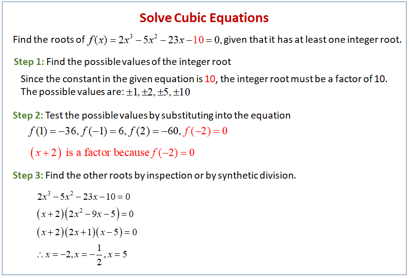 Solving Cubic Equations Solutions Examples Videos