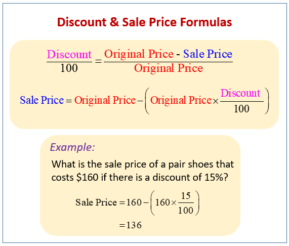 Discount And Sale Price solutions Examples Worksheets Games 