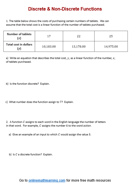 Discrete & Non-Discrete Worksheets (printable, online, answers, examples)