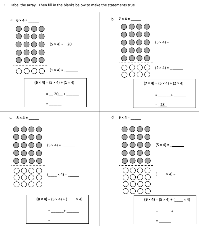 3rd Grade Math Distributive Property Multiplication Worksheets