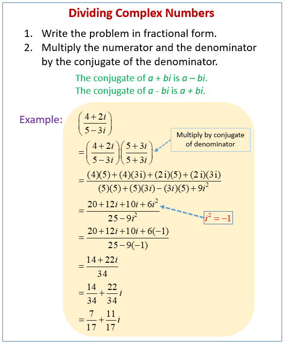 Conjugates And Dividing Complex Numbers Independent Practice Worksheet Answers