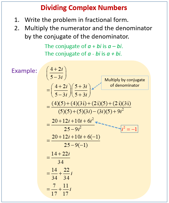 Complex Numbers Conjugates Division Modulus solutions Examples Videos Worksheets Games 