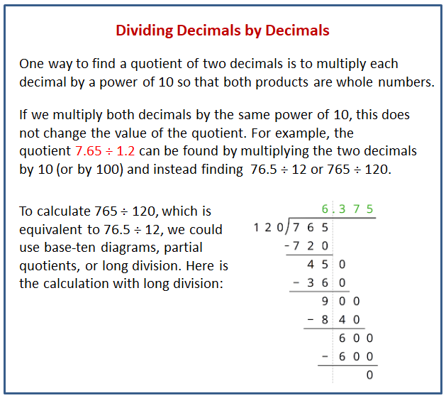 Dividing Decimals By Decimals