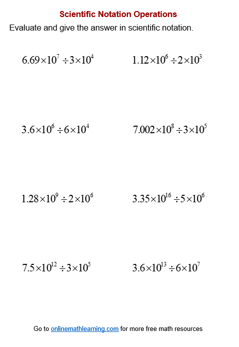 Multiplying And Dividing Scientific Notation Worksheet With Answers