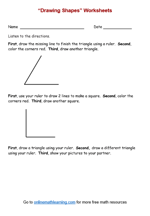 Drawing Shapes worksheet for kindergarten