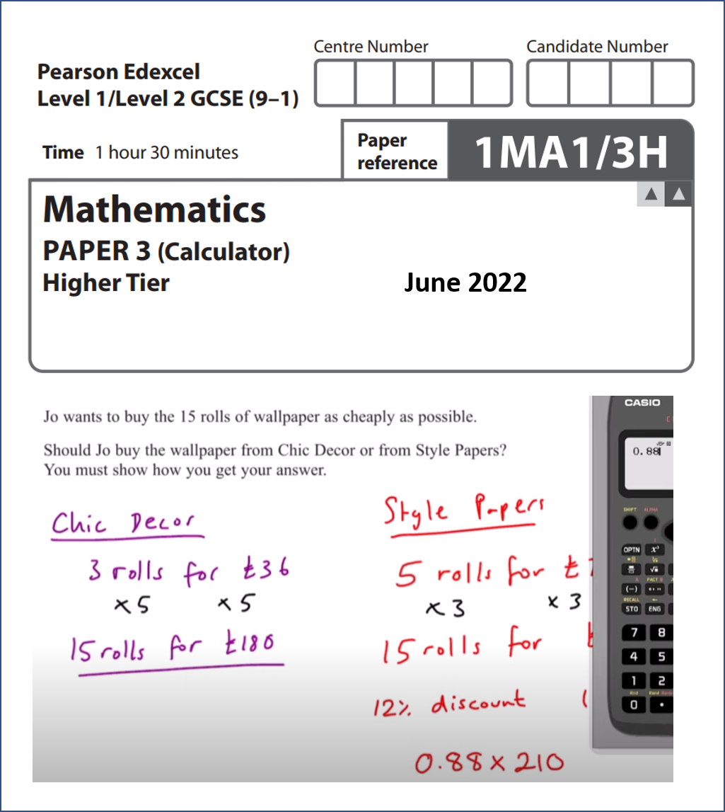 Edexcel GCSE June 2022 Paper 1MA1/3H