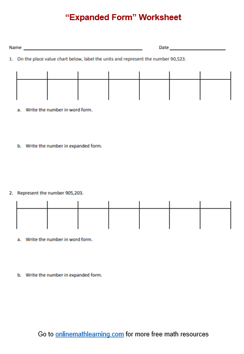 Expanded Form (Millions) Worksheet