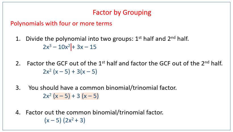 Factoring by grouping solutions, examples, videos