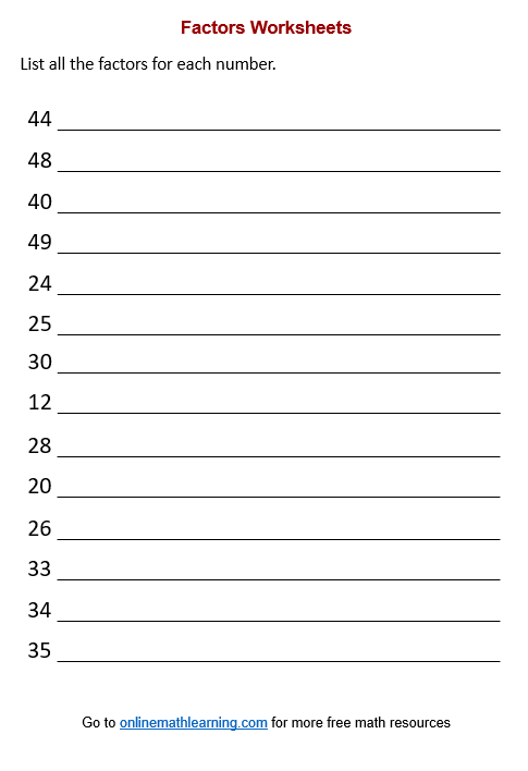 Factors Worksheet