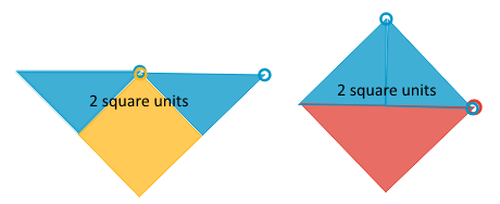 Finding Area By Decomposing and Rearranging Shapes - Illustrative Math Small shapes rearranged into two different, larger shapes with an area of two square units.