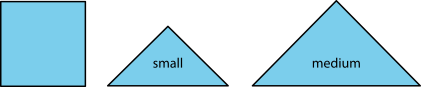 Three figures. A square, a small triangle, and a medium triangle.