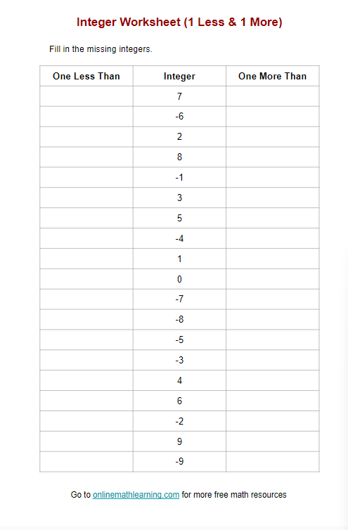 Integers One Less & One More