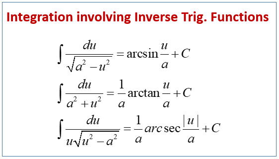 inverse trig functions integration homework