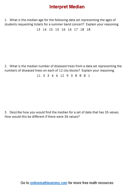 Interpret Median Worksheet