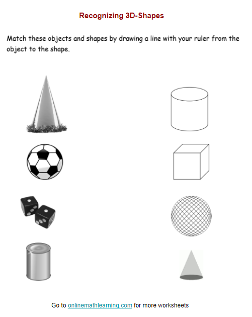 3D-Shapes worksheet for kindergarten