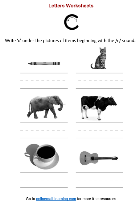 Items beginning with c Worksheet