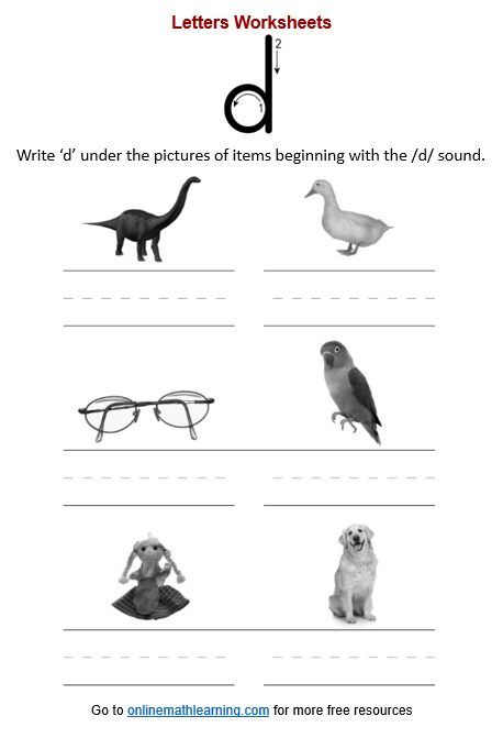 Items beginning with d Worksheet