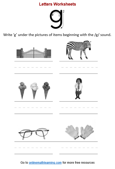 Items beginning with g Worksheet