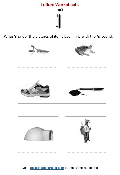 Items beginning with i Worksheet