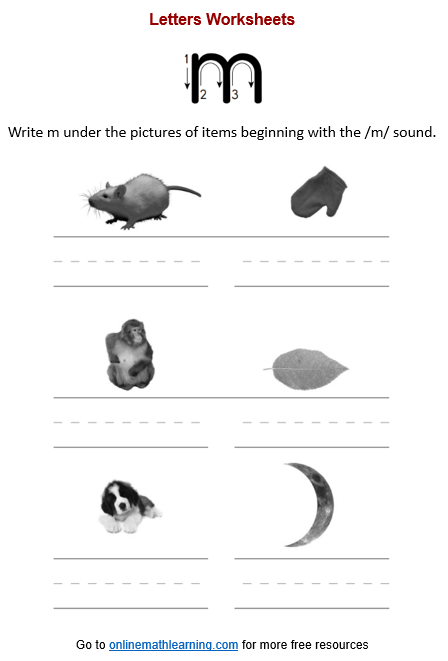 Items beginning with m Worksheet