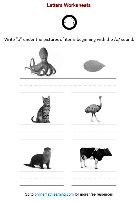 Items beginning with o Worksheet