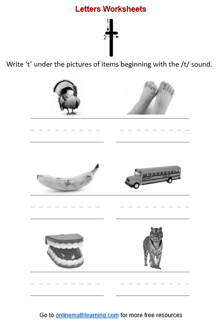 Items beginning with t Worksheet