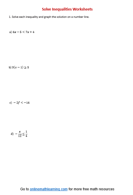 Linear Inequality Worksheets