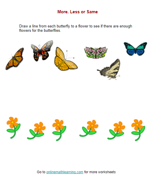 More, Less or Same worksheet for kindergarten