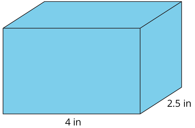 Matching Nets to Polyhedra - Illustrative Math A prism with base length labeled 4 inches and base width labeled 2.5 inches.
