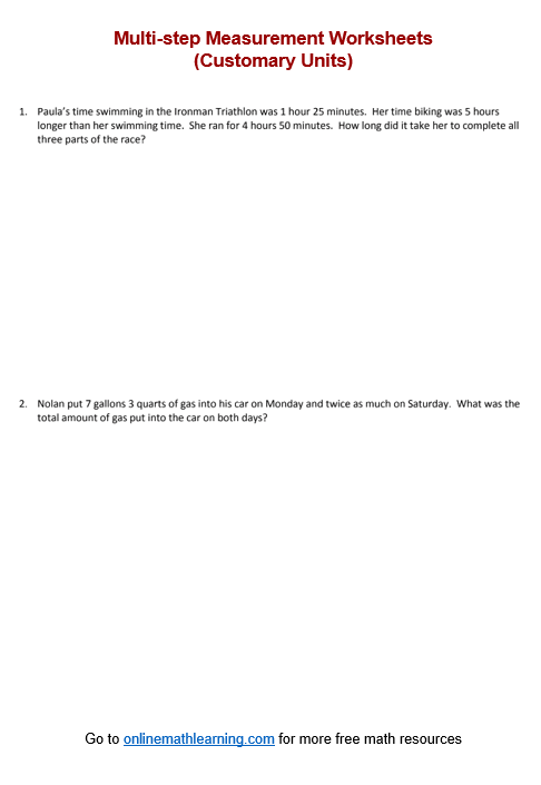 Multi-Step Measurement Word Problems Worksheet