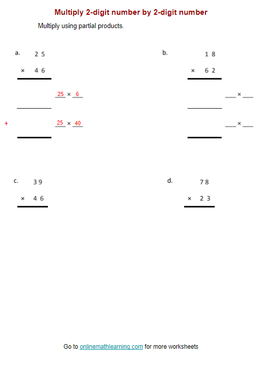 Multiply 2 By 2 Digit Worksheets